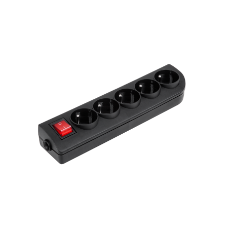 Förlängningskabel med 5 uttag, jordning och strömbrytare svart GN-50W-2