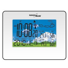 Trådlös väderstation IN/OUT temperatur luftfuktighet månfas GreenBlue GB147W vit
