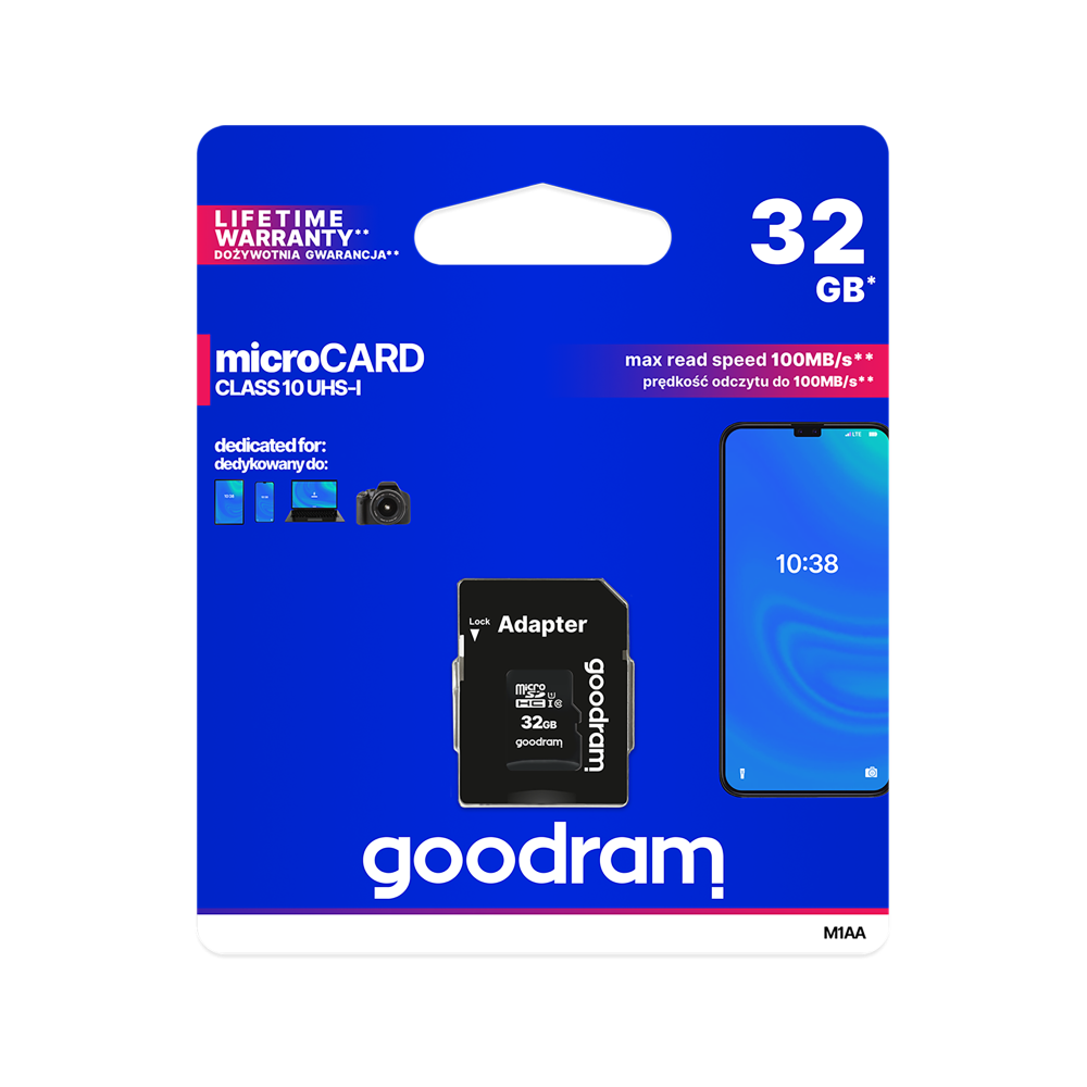 66-225- MicroSDHC-kort 32 GB + SD-adapter cl10 goodram uhs-i 66-225- MicroSDHC-kort 32 GB + SD-adapter cl10 goodram uhs-i