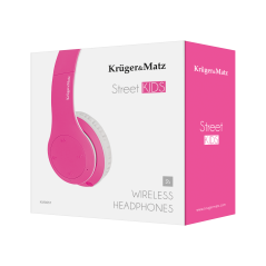 Trådlösa hörlurar för barn Kruger&Matz modell Street Kids, rosa färg.