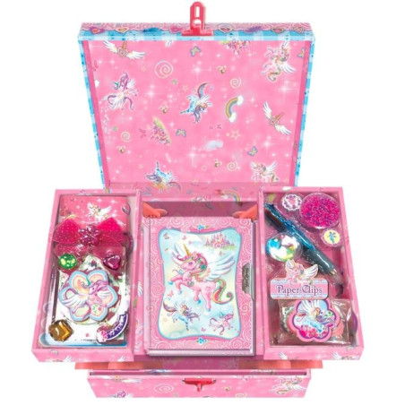 Pecoware set i en låda med hyllor - enhörningar