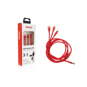 USB 3-i-1-kabel lightning usb-c micro usb 1,2 m 3,1a uc-7 amio-02178