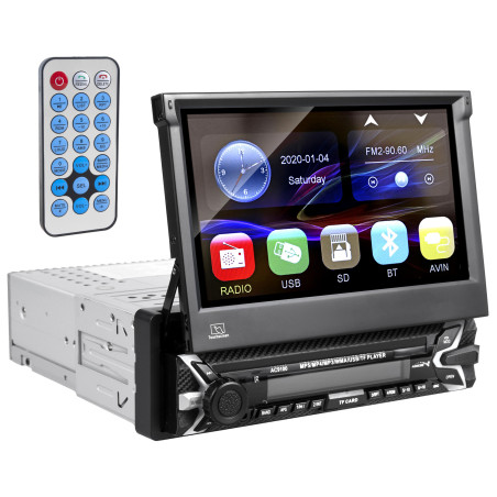Bilstereo Audiocore med 7-tums utdragbar pekskärm LCD 1080P, MP5, AVI DivX, Bluetooth, RDS, fjärrkontroll ingår, AC