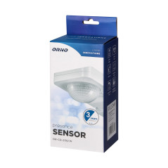 Rörelsesensor 360 grader, IP65, 2000W, räckvidd upp till 20m, vit