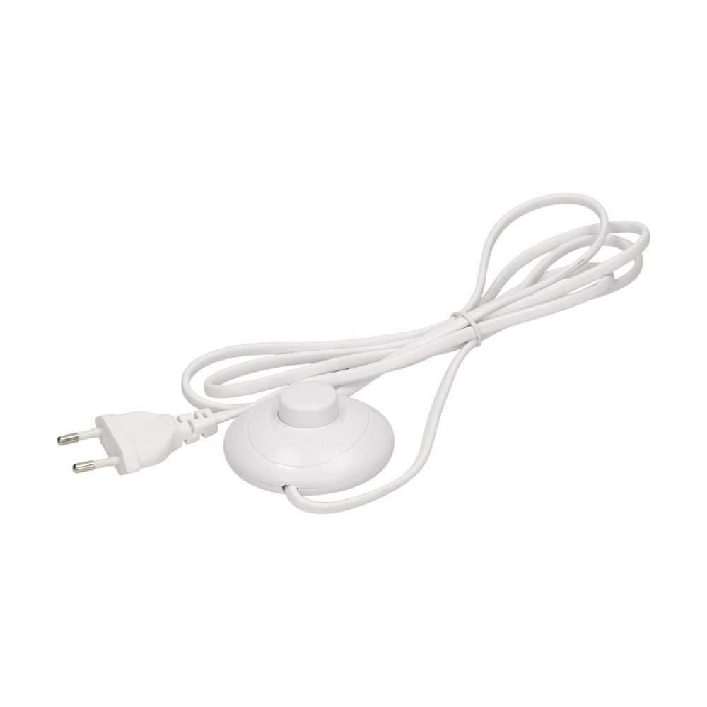 Strömkabel med fotbrytare och platt kontakt, 2m kabel, vit Strömkabel med fotbrytare och platt kontakt, 2m kabel, vit