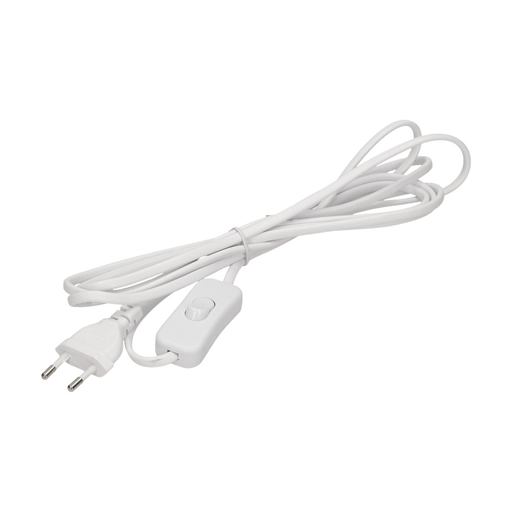 Strömkabel med av/på-strömbrytare och platt kontakt, 3 meter lång, vit. Strömkabel med av/på-strömbrytare och platt kontakt, 3 meter lång, vit.