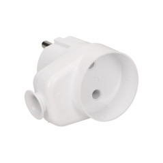 Vinklad kontakt 2P med uttag, vit