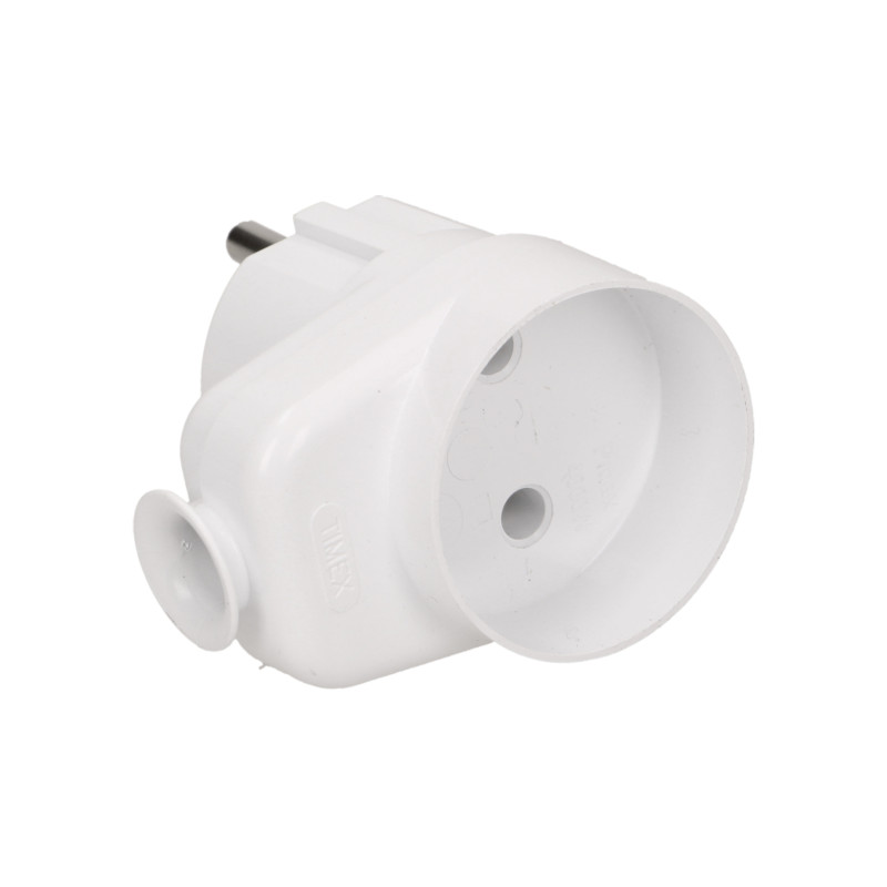 Vinklad kontakt 2P med uttag, vit