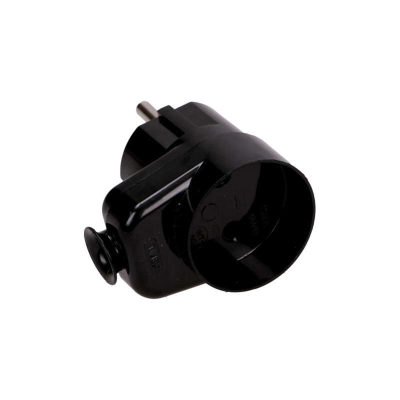 Vinklad kontakt 2P med uttag, svart