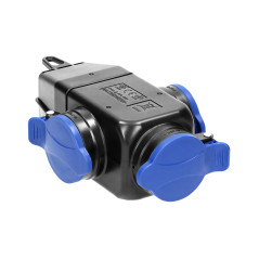 Grenuttagsspruta med stänkskydd och stöttålig, IP44, 3 uttag 2P+Z, 16A, 230V AC.