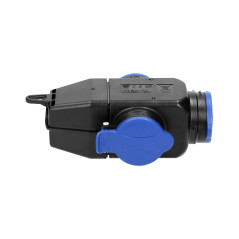 Grenuttagsspruta med stänkskydd och stöttålig, IP44, 3 uttag 2P+Z, 16A, 230V AC.