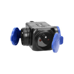 Grenuttagsspruta med stänkskydd och stöttålig, IP44, 3 uttag 2P+Z, 16A, 230V AC.