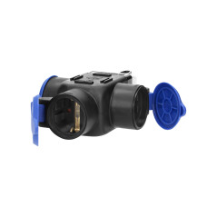 Förgreningsdosa med stänkskydd och stöttålig, IP44, 3 uttag 2P+Z, 16A, 230V AC, Schuko-version.