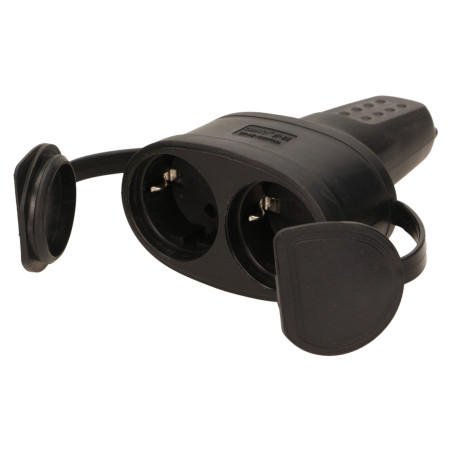 Tätt, dubbel uttag av gummi 2P+Z, IP44, Schuko-version