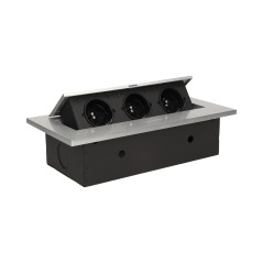 Möbeluttag infällt i bordsskiva med tjock kant, 3x2P+Z, silver