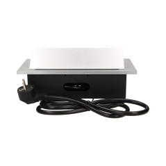 Möbeluttag infällt i bänkskivan med tjock kant 3x2P+Z, kabel 1,5m 3x1,5mm², silver