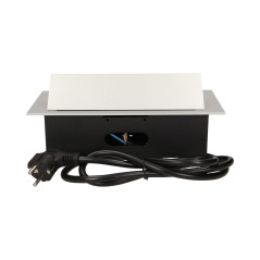 Möbeluttag infällt i bänkskivan med platt kant 3x2P+Z, kabel 1,5m 3x1,5mm², silverfärgad