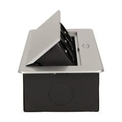 Möbeluttag infällt i bordsskiva med platt fräst kant, 3x2P+Z, silver