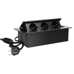 Möbeluttag infällt i bordsskivan med en platt fräst kant och en 1,5 m lång kabel, 3x2P+Z, grafit