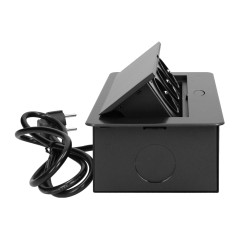 Möbeluttag infällt i bordsskivan med en platt fräst kant och en 1,5 m lång kabel, 3x2P+Z, grafit