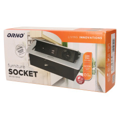 Möbeluttag infällt i bordsskiva med platt fräst kant och USB-laddare, 2x2P+Z, 2xUSB, silver