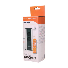 Möbeluttag 2x2P+Z med strömbrytare, svart-silver