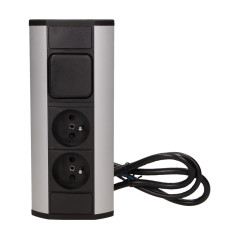 Möbeluttag 2x2P+Z med strömbrytare, svart-silver