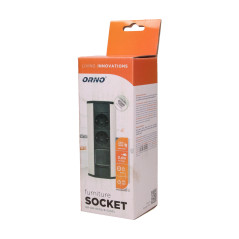 Möbeluttag 2x2P+Z med strömbrytare, Schuko, svart-silver