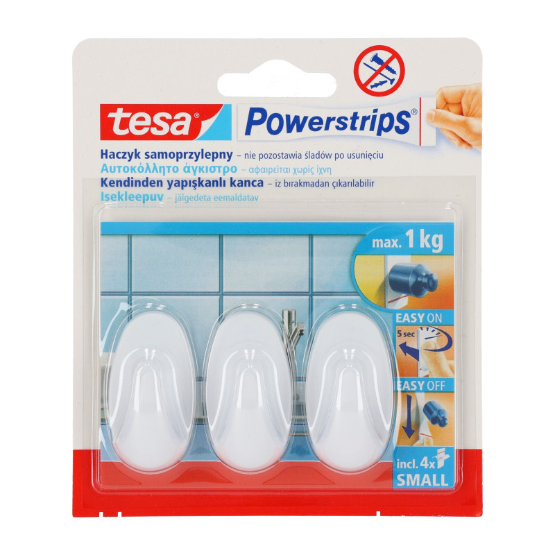 Krokar självhäftande Powerstrips 3 st. ovala små, vita