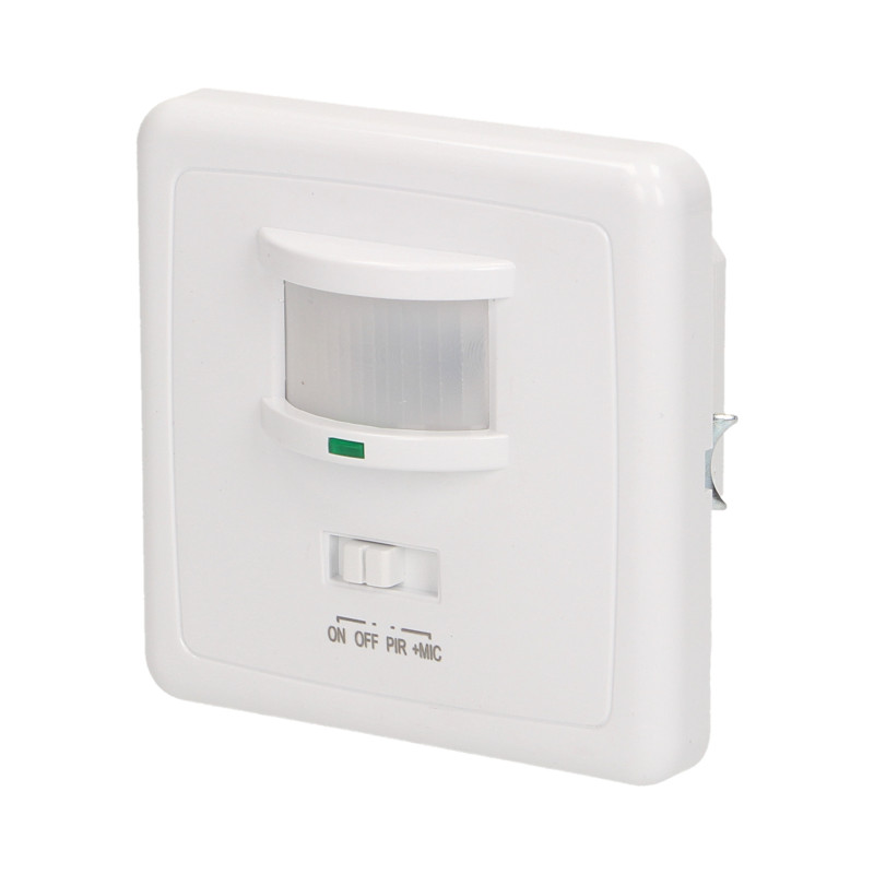 Rörelse- och ljudsensor 160 grader IP20, för dosa, 500W, min. belastning 40W.