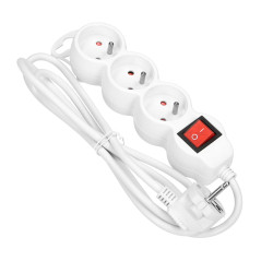 Förlängningssladd 3-vägs 2P+Z, med strömbrytare, 5m H05VV-F 3x1,0mm², Imax-10A, vit