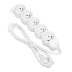 Förlängningssladd 5-vägs 2P+Z, 3m H05VV-F 3x1,0mm², Imax-10A, vit