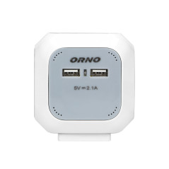 Förlängningssladd 4-vägs 2P+Z, laddare 2xUSB, 1,4m H05VV-F 3x1mm², grå-vit