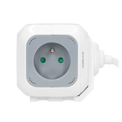 Förlängningssladd 4-vägs 2P+Z, laddare 2xUSB, 1,4m H05VV-F 3x1mm², grå-vit