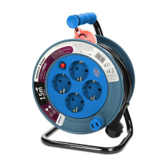 Förlängningssladd MINI, 4 uttag 2P+Z, metallställ, polwinit H05VV-F 3x1mm?, längd 15m, turkos, Schuko-version.