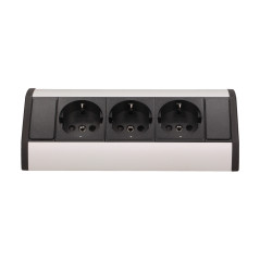 Möbeluttag 3x2P+Z, schuko, svart-silver