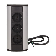 Möbeluttag 3x2P+Z, schuko, svart-silver