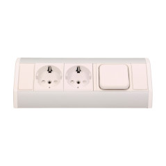 Möbeluttag 2x2P+Z med strömbrytare, Schuko, vit-silver