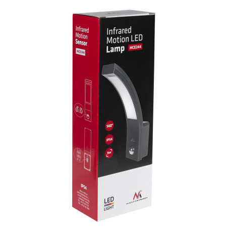 LED-lampa med rörelsesensor från Maclean, PIR-rörelsesensor, grå färg, 10W, IP54, 750lm, neutral vit (4000K) MCE244 GR
