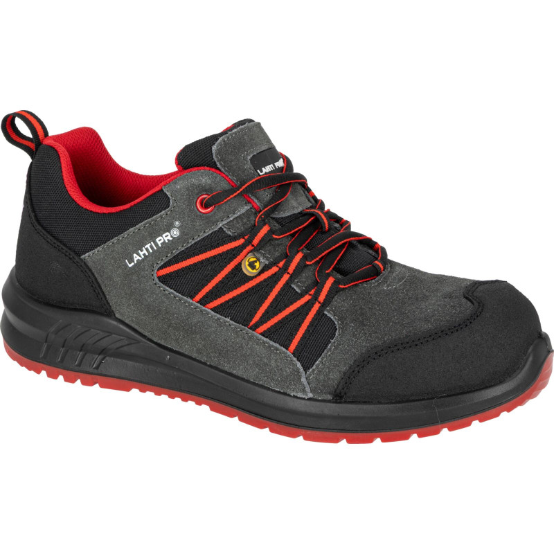 Halvskor esd mocka/oxford grafit-röd, s1 src, '39', ce, Lahti