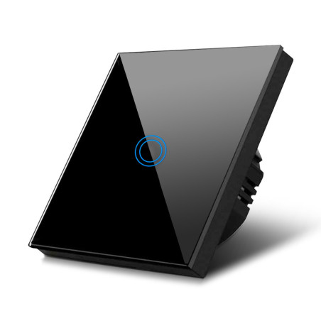 Tryckknapp för ljus, Maclean, enkel, glas, svart med rund LED-knapp, 86x86mm, MCE702B