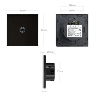 Tryckknapp för ljus, Maclean, enkel, glas, svart med rund LED-knapp, 86x86mm, MCE702B