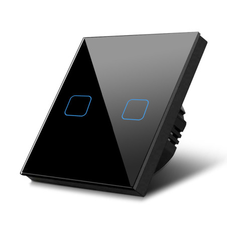 Tryckkänslig ljusströmbrytare Maclean, dubbel, glas, svart med fyrkantig bakgrundsbelysningsknapp, MCE703B.