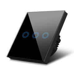 Tryckbrytare för Maclean-ljus, Trippel, Glas, Svart med rundad knappbelysning, 86x86mm, MCE705B