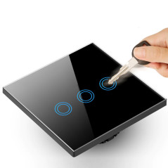 Tryckbrytare för Maclean-ljus, Trippel, Glas, Svart med rundad knappbelysning, 86x86mm, MCE705B