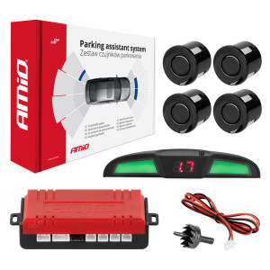 Parkeringssensorset för backning med LED COB 4 sensorer svart amio-02281