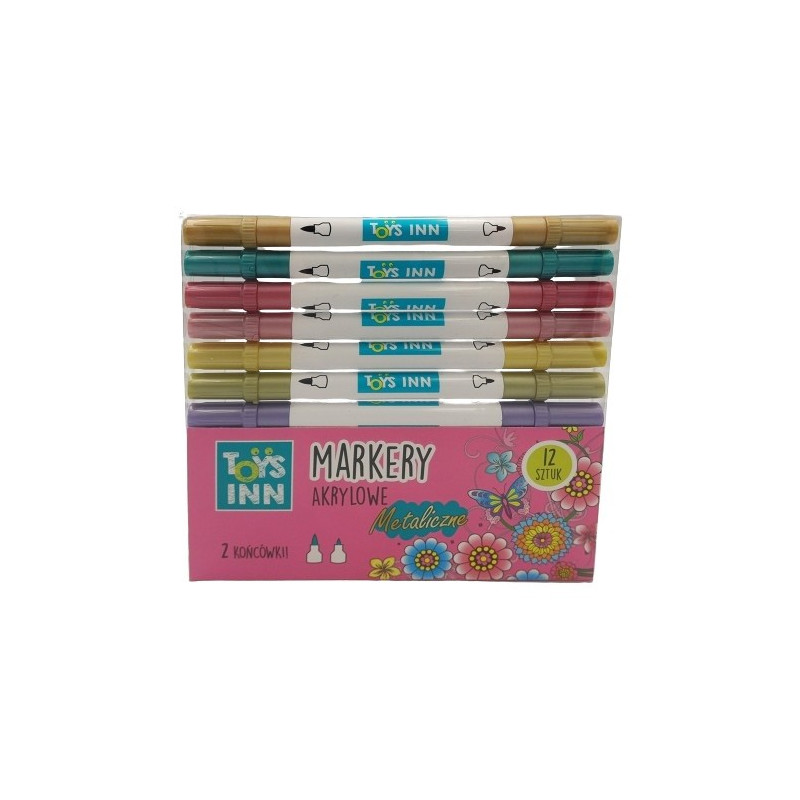 Metalliska akrylfärgpennor med två spetsar, 12 stycken.
