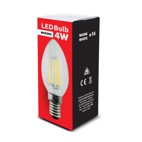 Glödlampa Maclean, Filament LED E14, 4W, 230V, Varmvit 3000K, 400lm, Retro Edison dekorativt ljus C35, MCE285