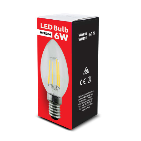 Glödlampa Maclean, LED-filament E14, 6W, 230V, varmvit 3000K, 806lm, Retro Edison dekorativt ljus C35, MCE286