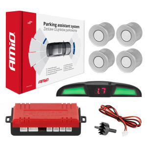 Parkeringssensorset med backning LED COB 4 sensorer silver amio-02282